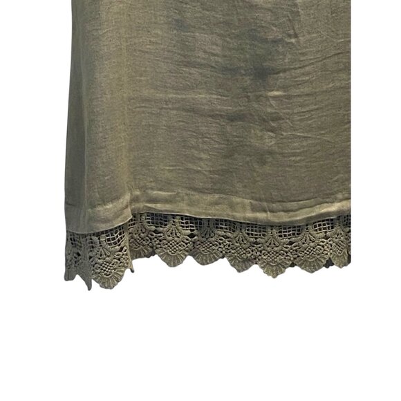 Carla Conti Y2K Linen Shift Dress Olive Green Size M Coastal Summer Beach Boho - Picture 7 of 13